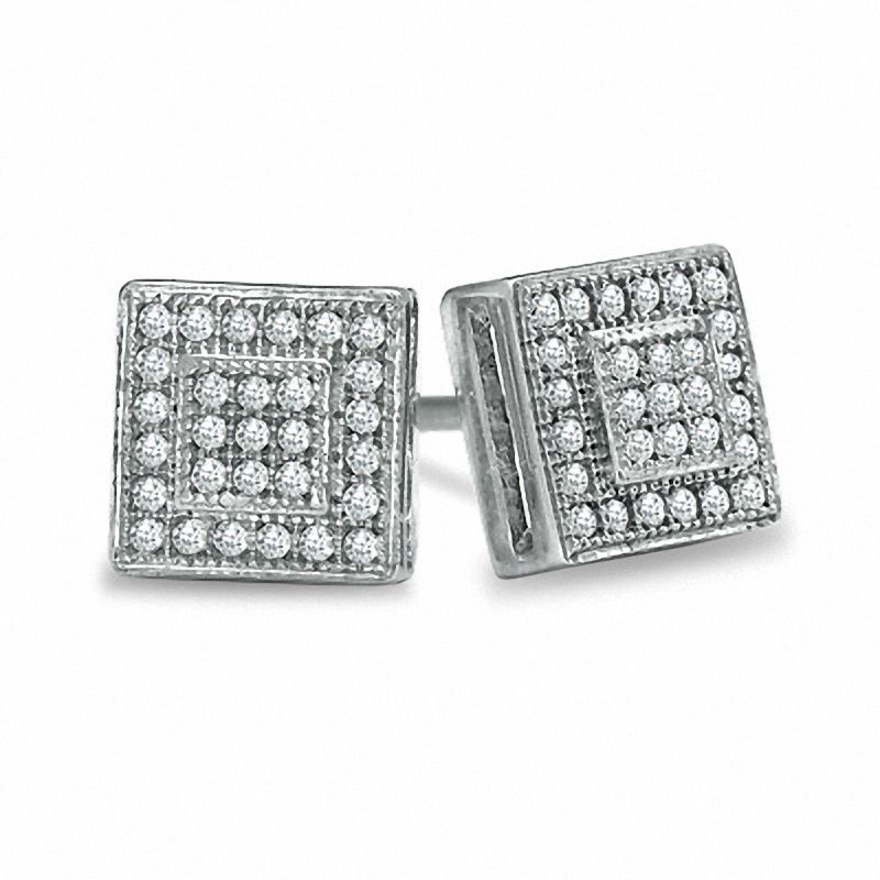 1/7 CT. T.W. Diamond Double Square Earrings in Sterling Silver