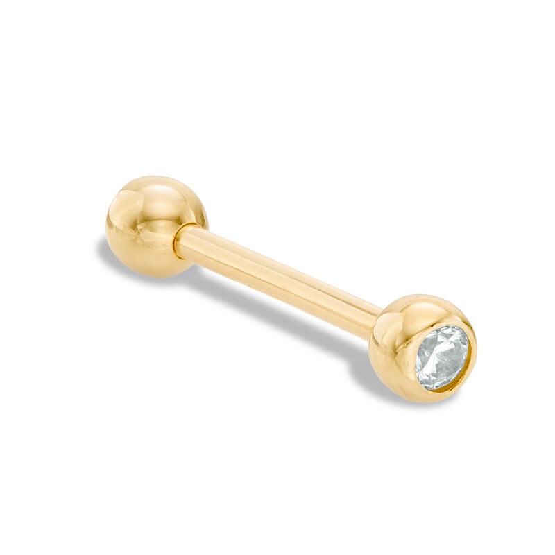 014 Gauge Barbell with Cubic Zirconia in 10K Gold