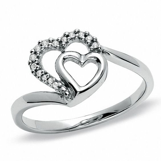 Diamond Accent Heart Fashion Ring in 10K White Gold - Size 7