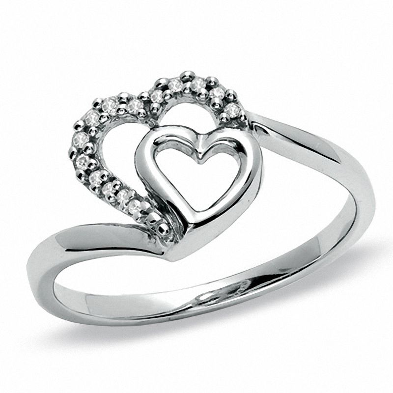 Diamond Accent Heart Fashion Ring in 10K White Gold - Size 7