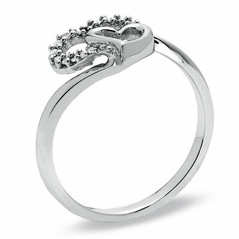 Diamond Accent Heart Fashion Ring in 10K White Gold - Size 7