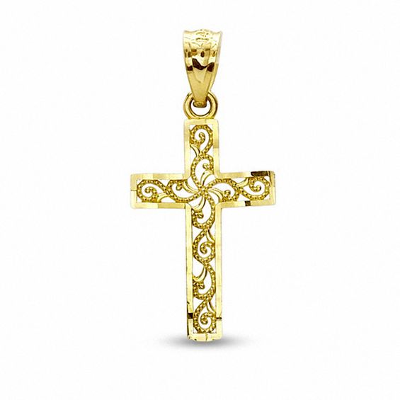 Small Open Filigree Cross Charm in 14K Solid Gold