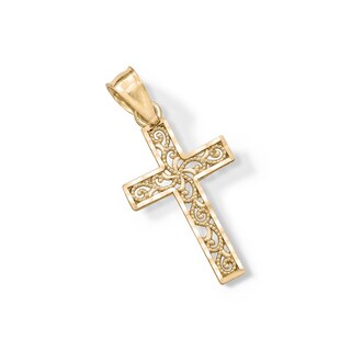Small Open Filigree Cross Charm in 14K Solid Gold