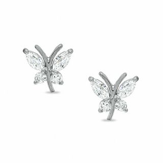 Cubic Zirconia Butterfly Stud Earrings in 10K White Gold