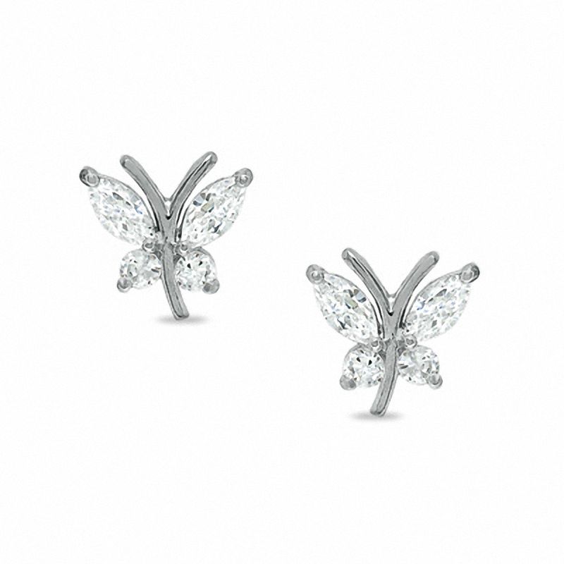 Main Image 1 of Cubic Zirconia Butterfly Stud Earrings in 10K White Gold