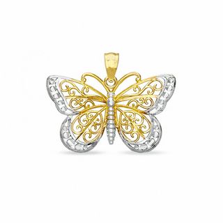 Lacy Filigree Butterfly Charm in 10K Two-Tone Gold