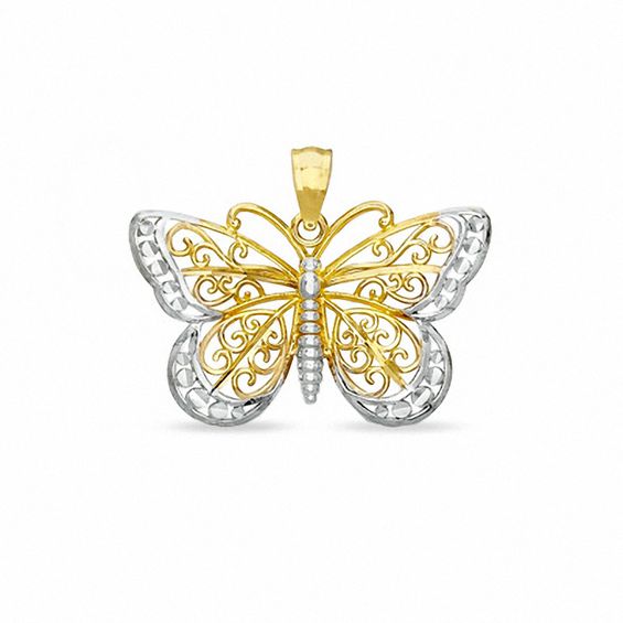 Lacy Filigree Butterfly Charm in 10K Two-Tone Gold