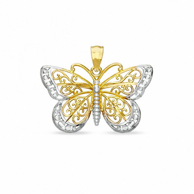 Main Image 1 of Lacy Filigree Butterfly Charm in 10K Two-Tone Gold