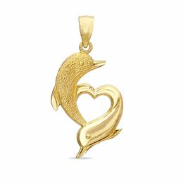 Dolphins Heart Charm in 10K Solid Gold