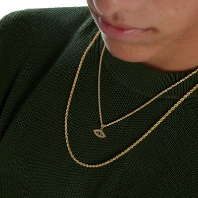Diamond-Cut Evil Eye with Black Enamel Charm in 10K Solid Gold