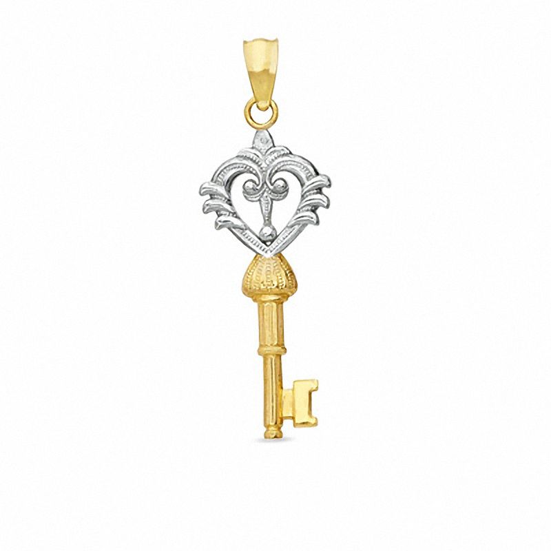 Diamond-Cut Heart Key Charm in 10K Two-Tone Gold