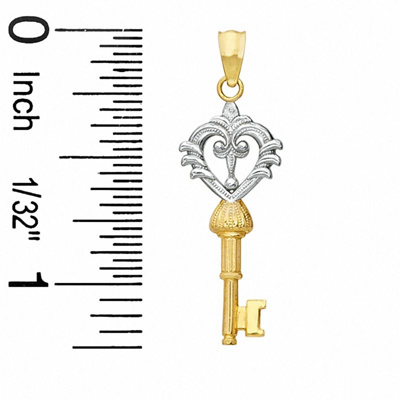 Main Image 2 of Diamond-Cut Heart Key Charm in 10K Two-Tone Gold