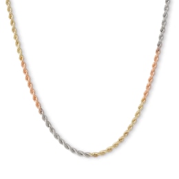 210 Gauge Rope Chain Necklace in 10K Hollow Tri-Tone Gold - 20&quot;