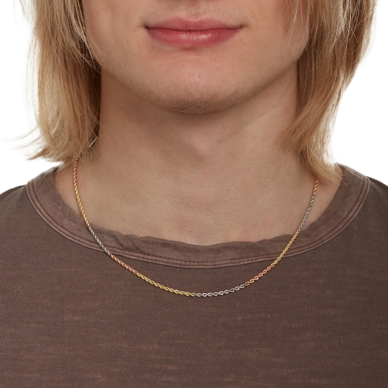 210 Gauge Rope Chain Necklace in 10K Hollow Tri-Tone Gold - 20"