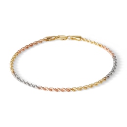 016 Gauge Rope Chain Bracelet in 10K Hollow Tri-Tone Gold - 7&quot;