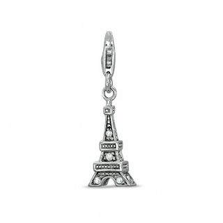 Cubic Zirconia 3D Eiffel Tower Charm in Sterling Silver