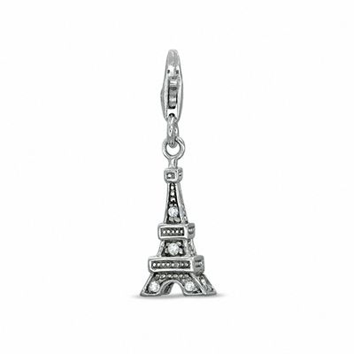 Cubic Zirconia 3D Eiffel Tower Charm in Sterling Silver