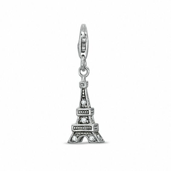 Cubic Zirconia 3D Eiffel Tower Charm in Sterling Silver