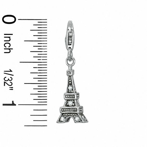 Cubic Zirconia 3D Eiffel Tower Charm in Sterling Silver