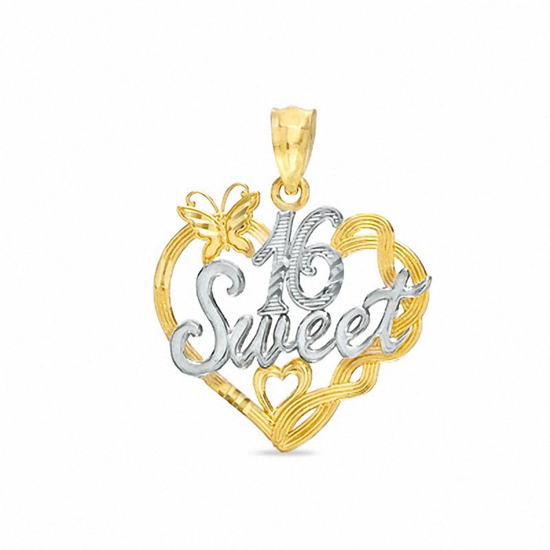 Main Image 1 of Sweet 16 Heart Charm in 10K Two-Tone Gold