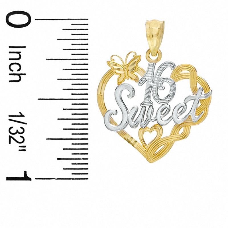 Sweet 16 Heart Charm in 10K Two-Tone Gold