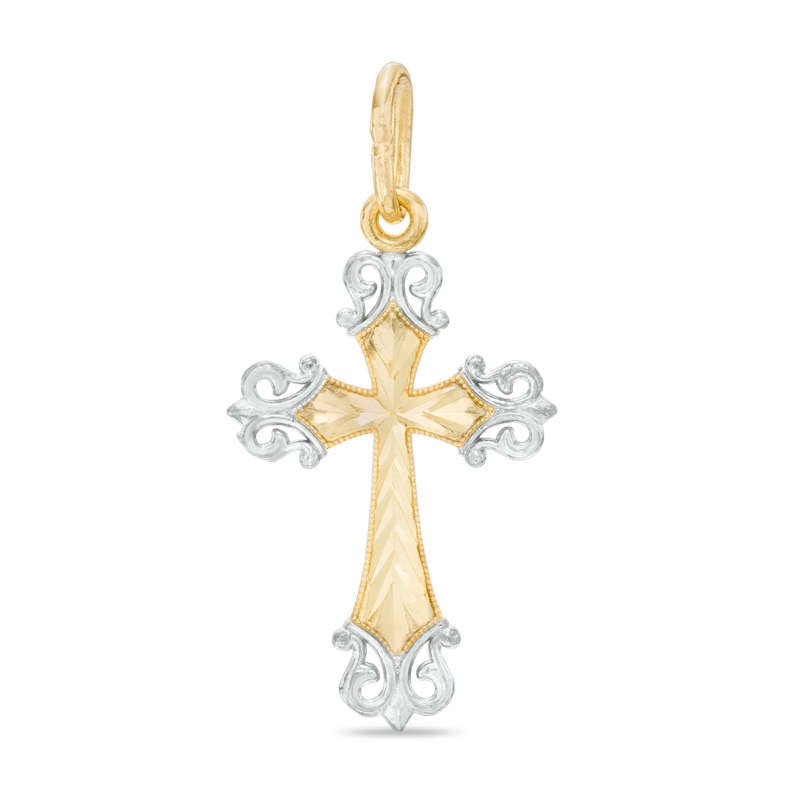 Medium Fancy Diamond-Cut Cross Charm with Open Tips in 10K  Gold