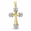 Small Fancy Diamond-Cut Cross Charm with Open Tips in 14K Two-Tone Gold