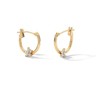 Cubic Zirconia Flower on Hoop Earrings in 10K Gold