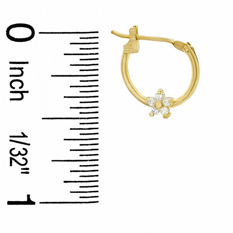 Cubic Zirconia Flower on Hoop Earrings in 10K Gold