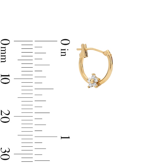 Cubic Zirconia Flower on Hoop Earrings in 10K Gold