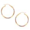 30mm Satin Finish Hoop Earrings in 10K Tri-Tone Gold