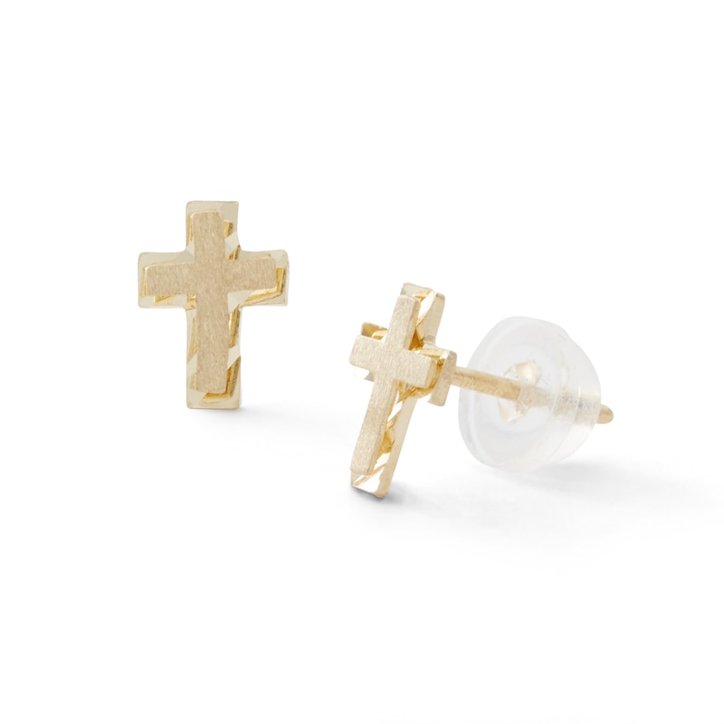 Satin Cross Stud Earrings in 10K Gold