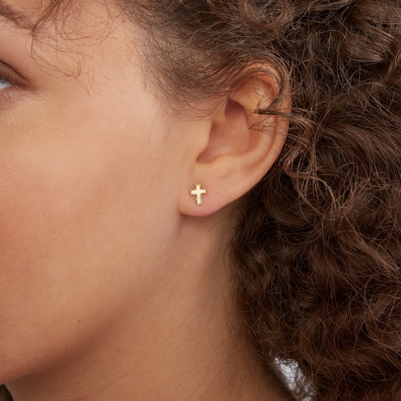 Satin Cross Stud Earrings in 10K Gold