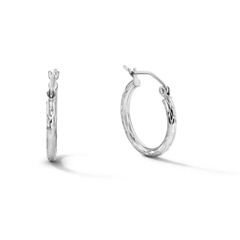 10K White Gold 17mm Diamond-Cut Hoop Earrings