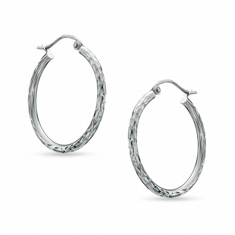 25mm Triple Diamond-Cut Hoop Earrings in 10K White Gold