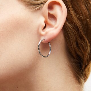 25mm Triple Diamond-Cut Hoop Earrings in 10K White Gold
