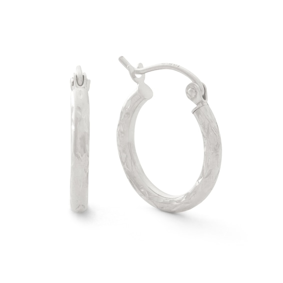 10K White Gold 15mm Diamond-Cut Hoop Earrings