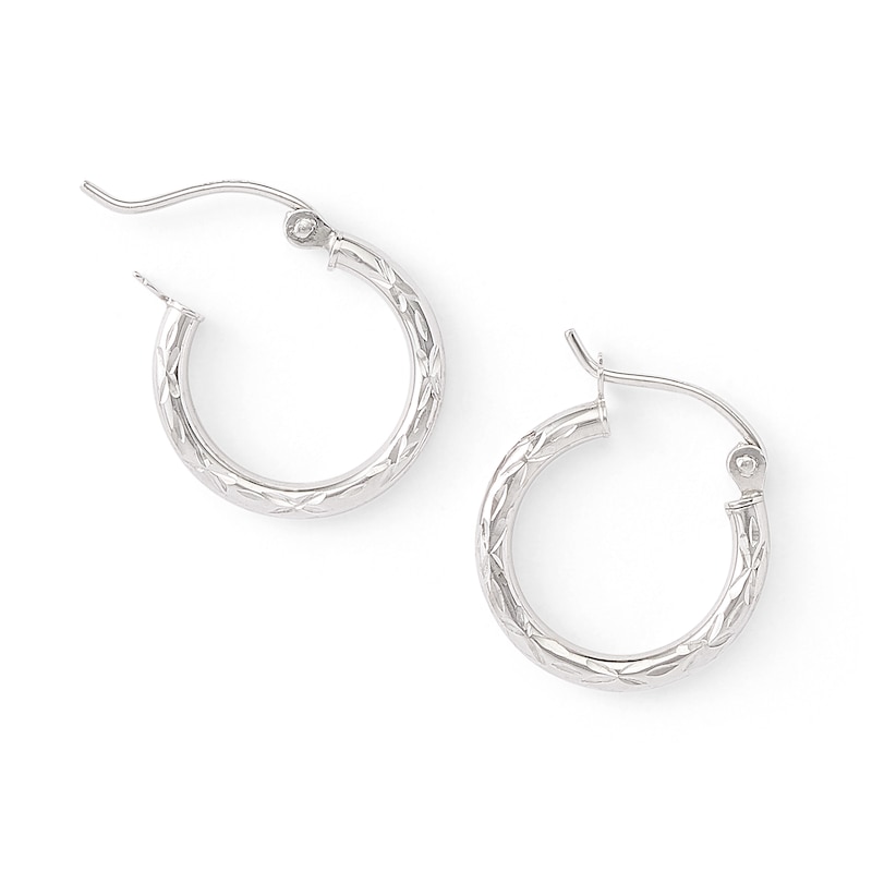 10K White Gold 15mm Diamond-Cut Hoop Earrings