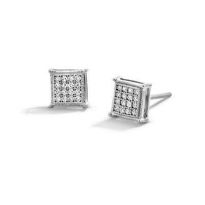 Sterling Silver 1/ CT. T.W. Multi-Diamond Square Studs