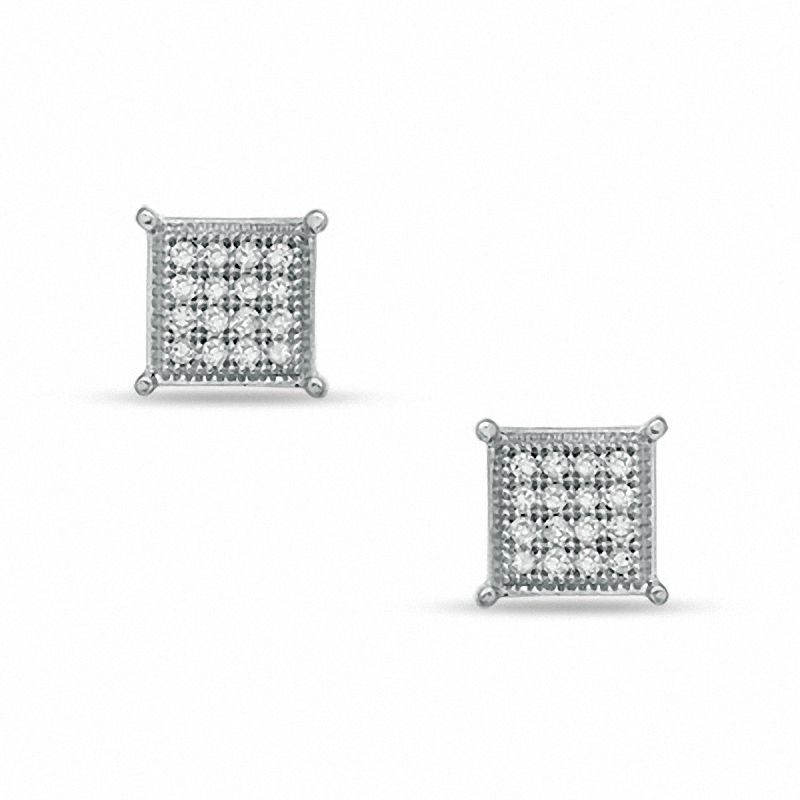 1/10 CT. T.W. Diamond Square Earrings in Sterling Silver