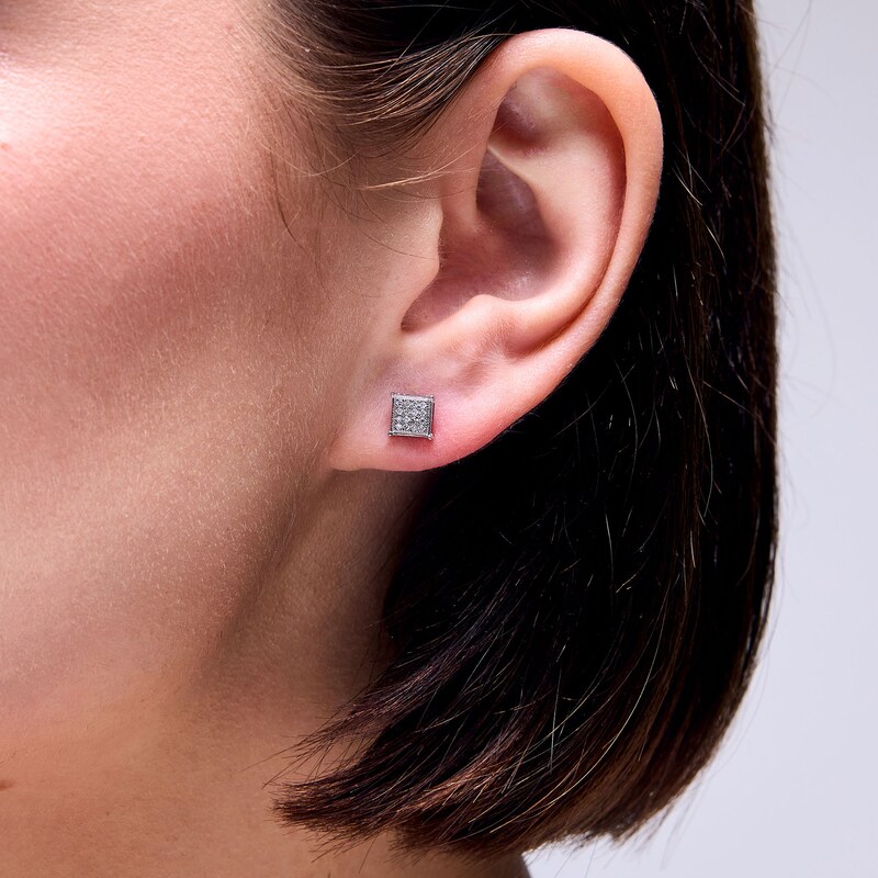 Main Image 2 of 1/10 CT. T.W. Diamond Square Earrings in Sterling Silver