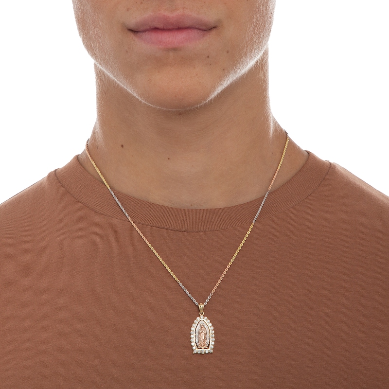 Main Image 4 of Medium Cubic Zirconia Our Lady of Guadalupe Medallion Tri-Tone Necklace Charm in 10K Solid Gold
