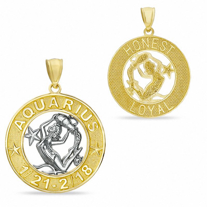Main Image 1 of Reversible Zodiac Aquarius Charm in 10K Two-Tone Gold