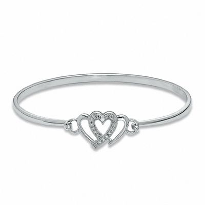 Diamond Accent Triple Heart Bangle in Sterling Silver