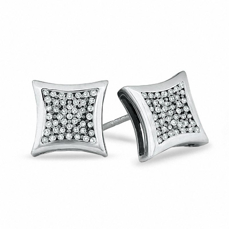 Main Image 1 of 1/5 CT. T.W. Diamond Curved Square Earrings in 10K White Gold
