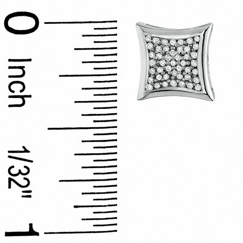 Main Image 2 of 1/5 CT. T.W. Diamond Curved Square Earrings in 10K White Gold