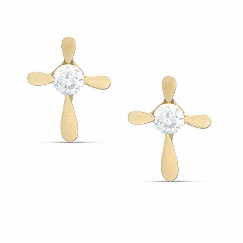 Cubic Zirconia Cross Earrings in 10K Gold