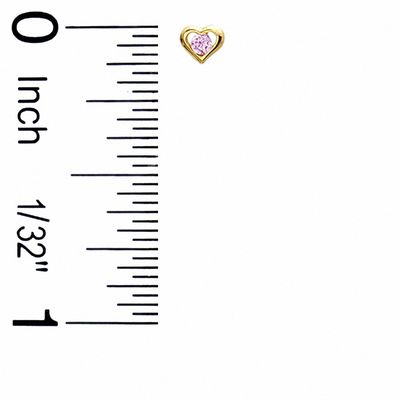 Child's Heart-Shaped Pink Cubic Zirconia Earrings in 10K Gold