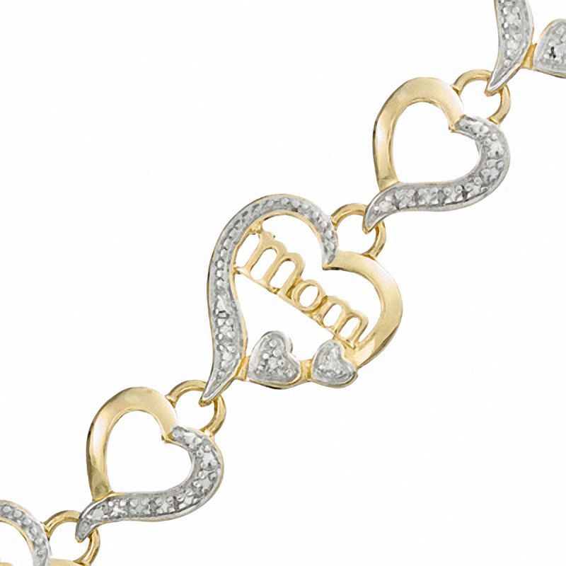 Diamond Accent MOM Heart Bracelet in 18K Gold-Plated Sterling Silver - 7.25"