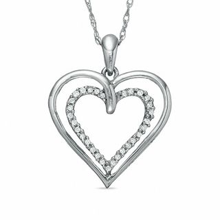 1/10 CT. T.W. Diamond Double Heart Pendant in 18K Gold-Plated Sterling Silver